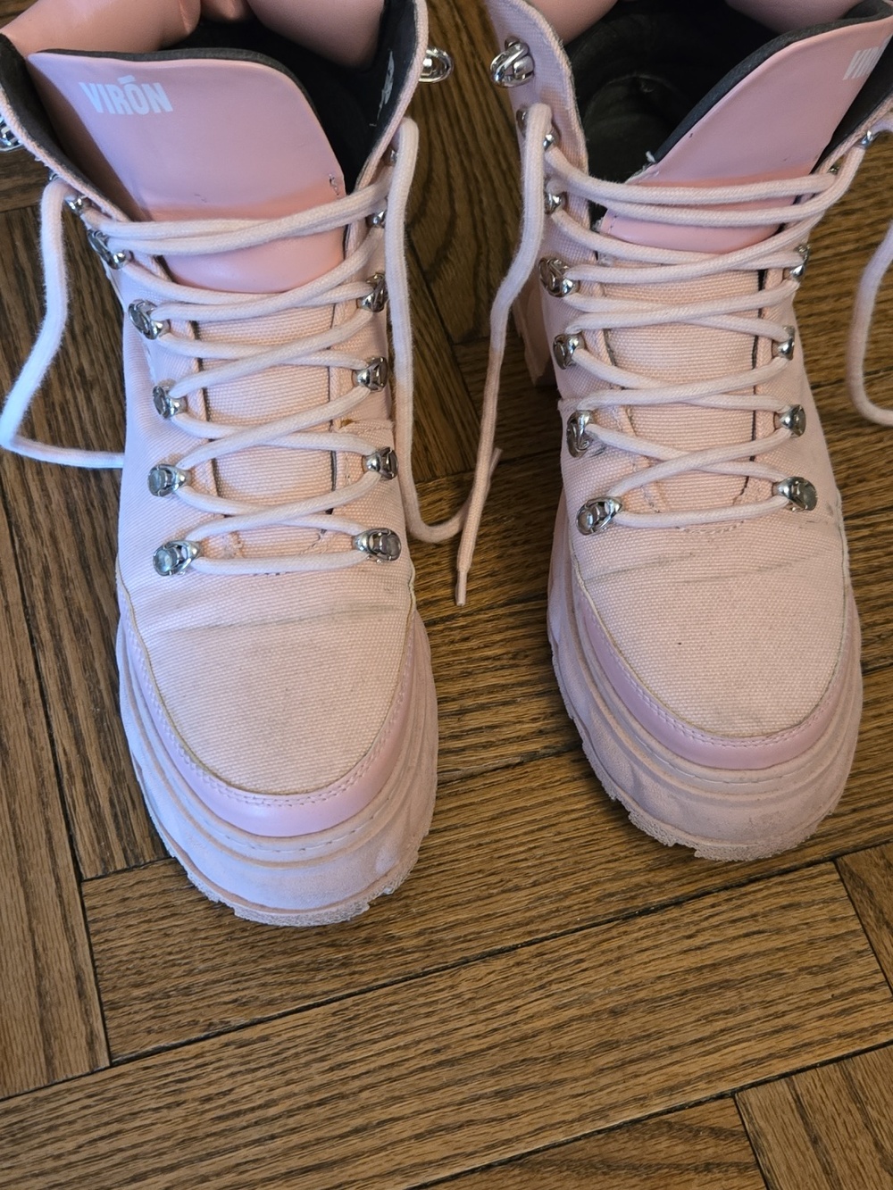 VIRON VEGAN Pink Spiral Combat Boots - Picture 5 of 9